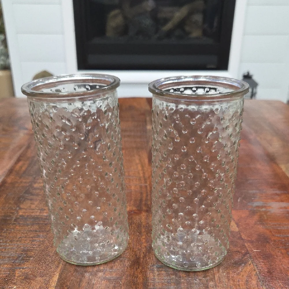 Textured Bubnle Dotted Glass Vases - Clear Set Of 2